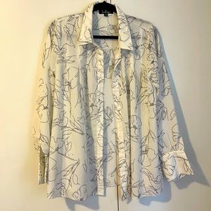 Lulus medium blouse - white satin with abstract black pattern